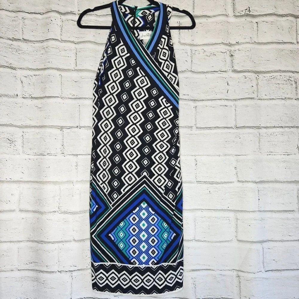 Joseph Ribkoff Size 2 Womens Stretch Sleeveless Colorful Midi Dress Lined